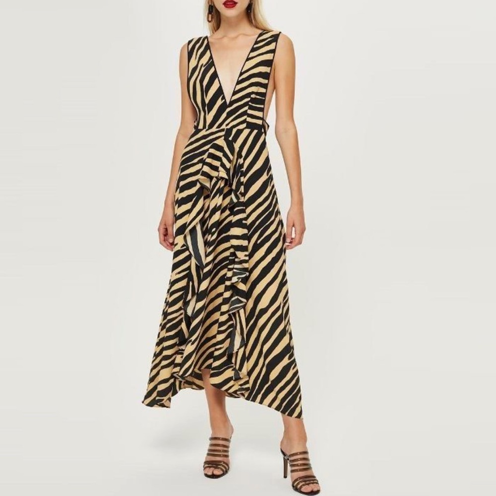 Topshop Zebra Print Pinafore Midi Dress 4